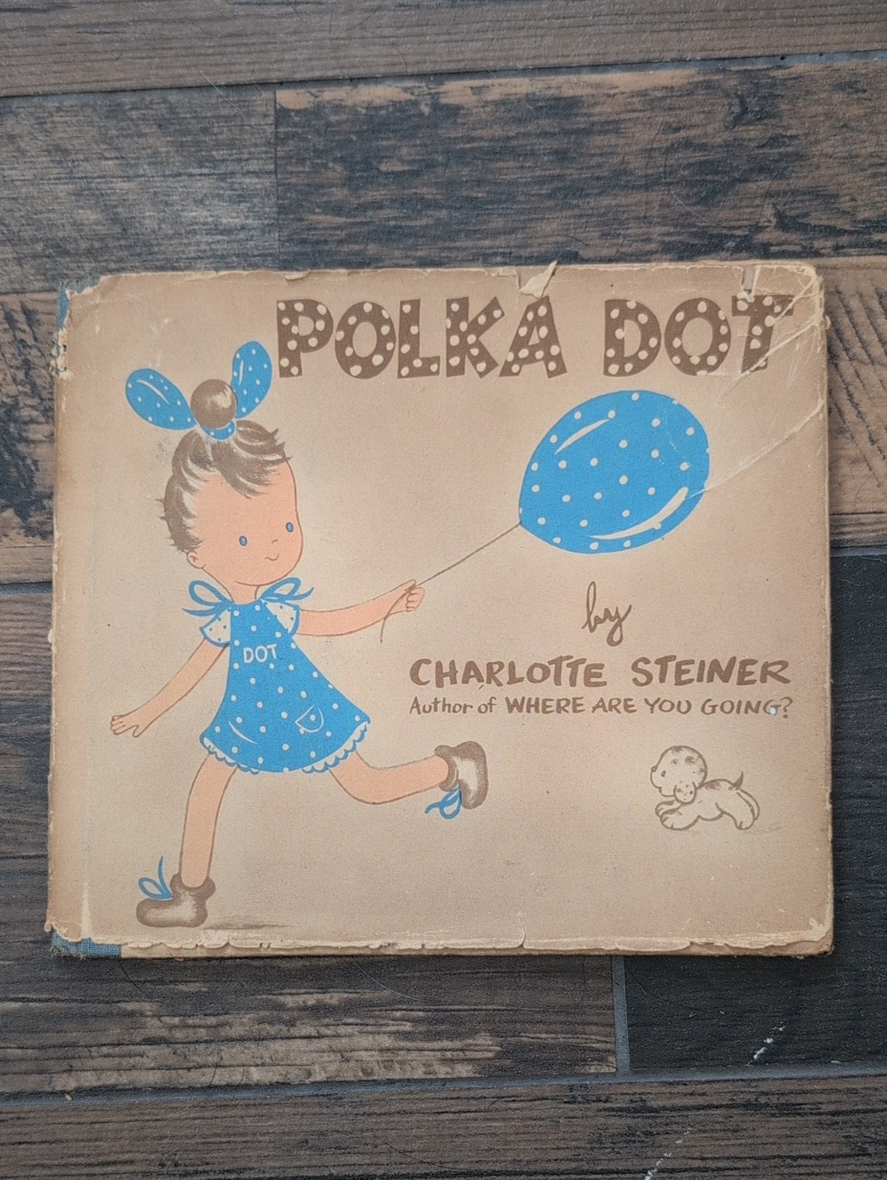 Antique Vintage Children's Book Polka Dot by Charlotte Steiner - Blue & Tan